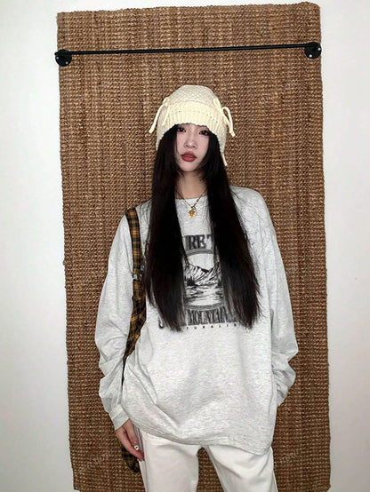 SXV Winter Women Oversized Casual Crew Neck Long Sleeve Kawaii Graphic T-Shirt Top