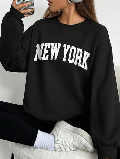SXV New York Letter Retro Distressed Pattern Printed Sweatshirt