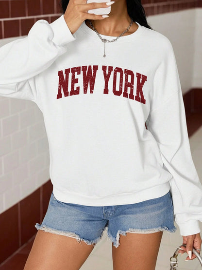 SXV New York Letter Retro Distressed Pattern Printed Sweatshirt