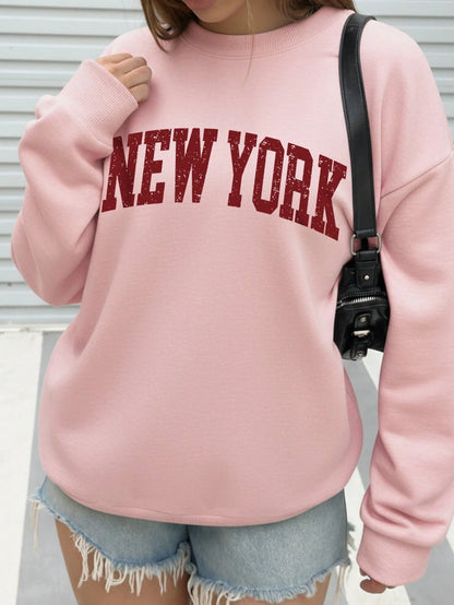 SXV New York Letter Retro Distressed Pattern Printed Sweatshirt