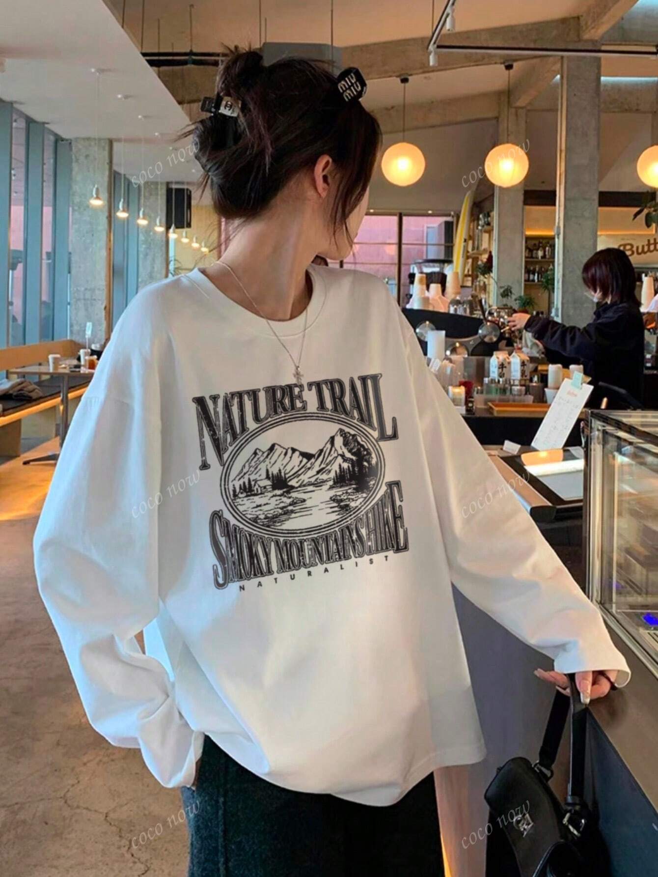 SXV Winter Women Oversized Casual Crew Neck Long Sleeve Kawaii Graphic T-Shirt Top
