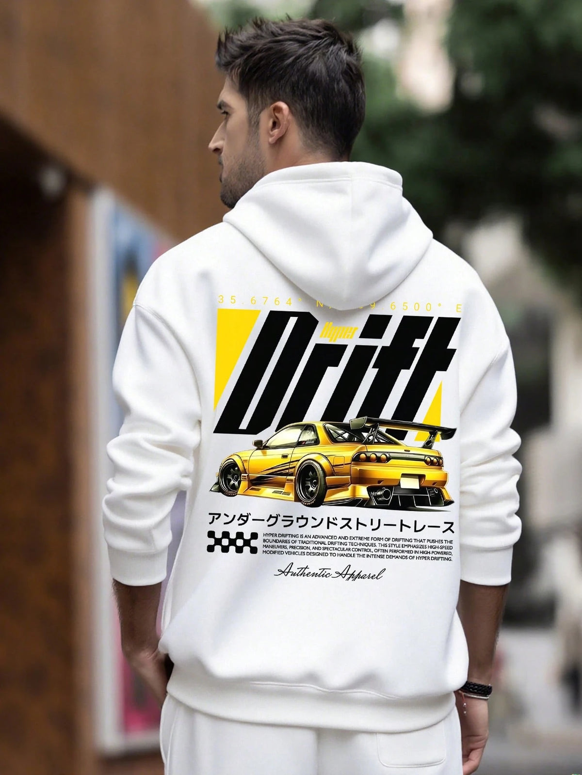 SXV Street Drift Racing Car Print Black Versatile Hooded Sweatshirt