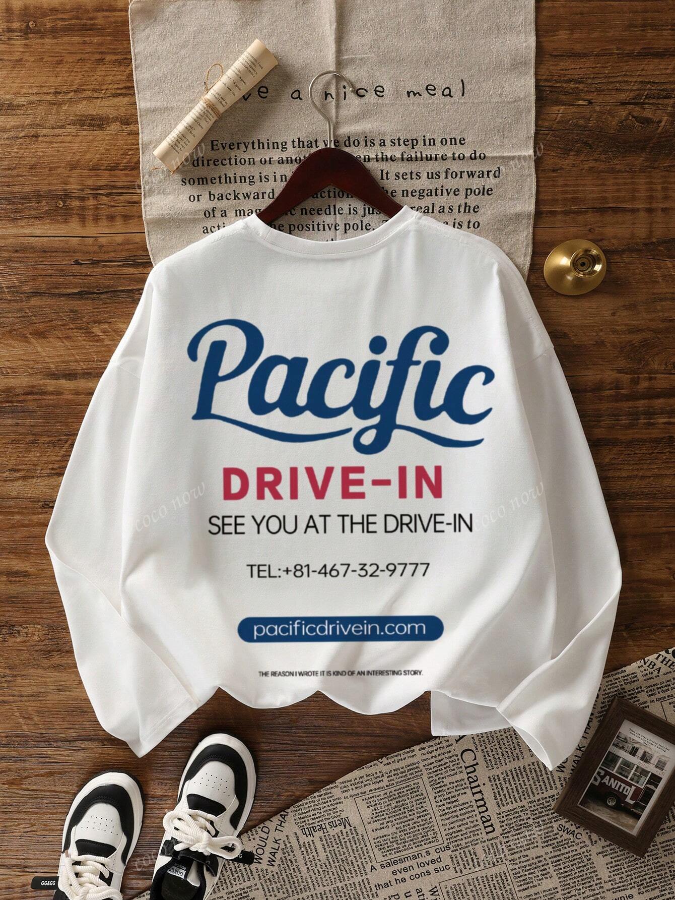 SXV Pacific drive in Women Casual Letter Print Crew Neck Oversized Cute Loose Long Sleeve T-Shirt Top, Autumn