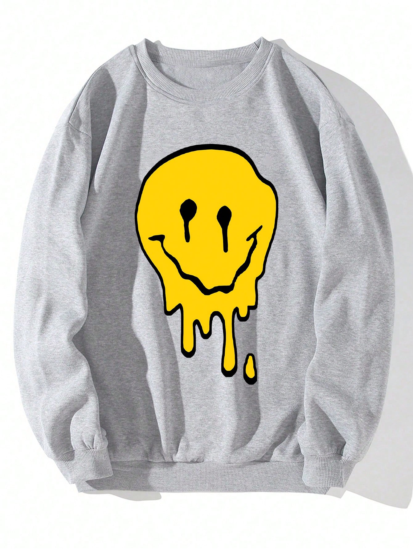 SXV Men's Funny Smiling Face Print Crew Neck Sweatshirt, Street Fashion, Autumn