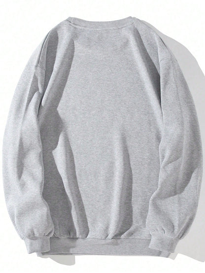 SXV Men's Funny Smiling Face Print Crew Neck Sweatshirt, Street Fashion, Autumn