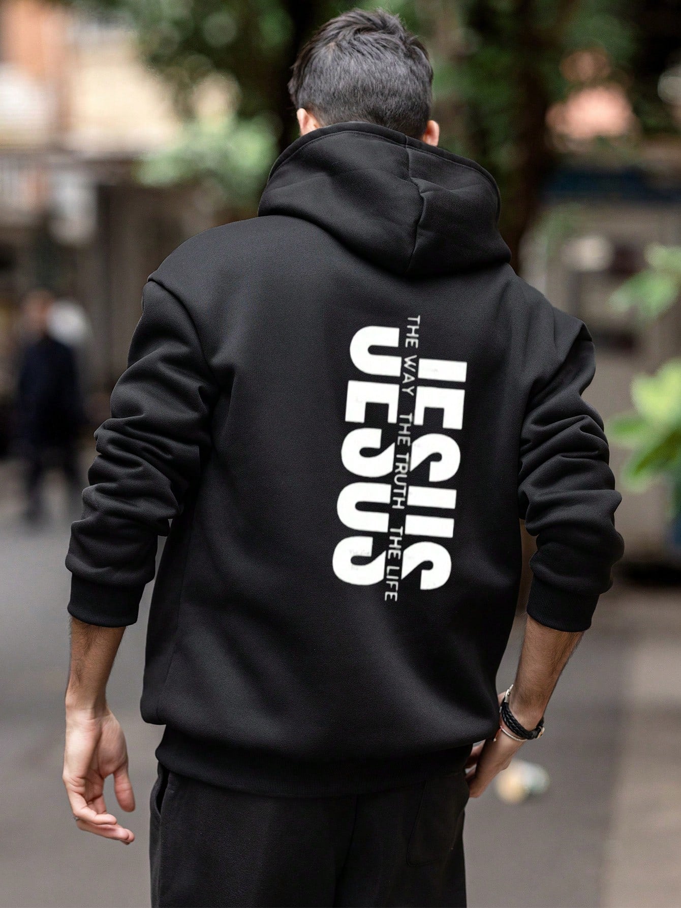 SXV Jesus Men's Casual Loose Letter Print Hoodie With Pocket, Autumn