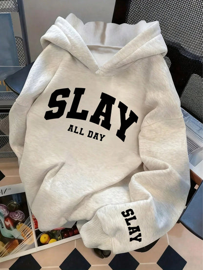 SXV 'Slay all day’ Printed Cool Aesthetic Sweatshirt Hoodie