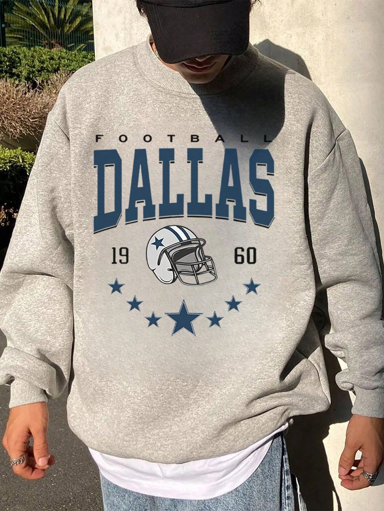 SXV Men's Casual Street Versatile Dallas Football Sports Element Print Crew Neck Pullover Sweatshirt