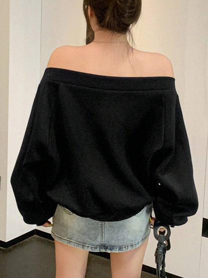SXV Women's Casual Off-Shoulder Loose Sweatshirt