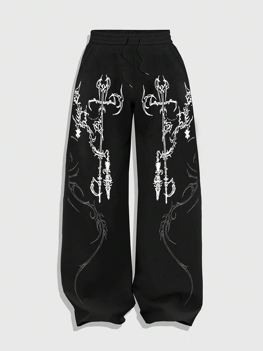 SXV Retro Cross Printed Wide-Leg Sweatpants