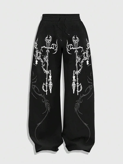 SXV Retro Cross Printed Wide-Leg Sweatpants