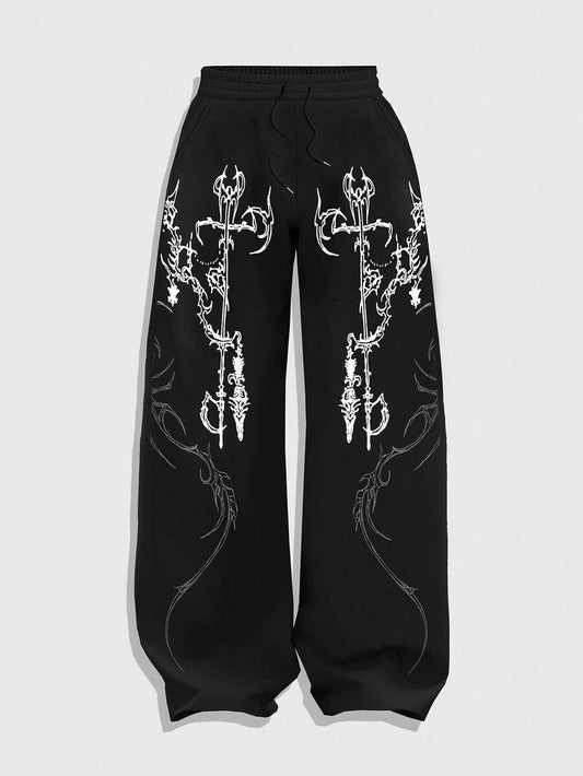 SXV Retro Cross Printed Wide-Leg Sweatpants