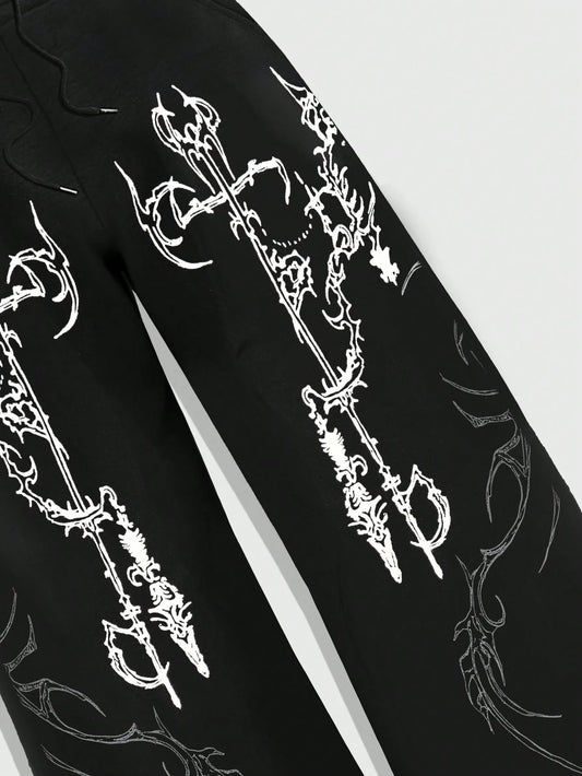 SXV Retro Cross Printed Wide-Leg Sweatpants