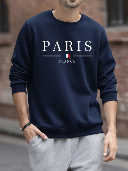SXV Men's Casual Versatile Printed Crew Neck Sweatshirt  Paris Vibe