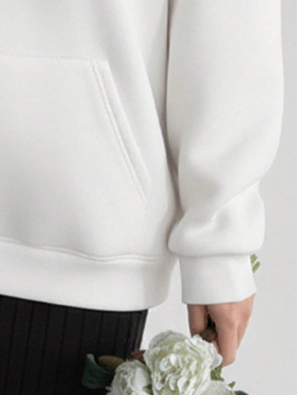 SXV Casual Fashion Sports American Style Loose Slim Women's White Sweatshirt With Hood And Long Sleeves And Bow Pattern On The Chest And Back