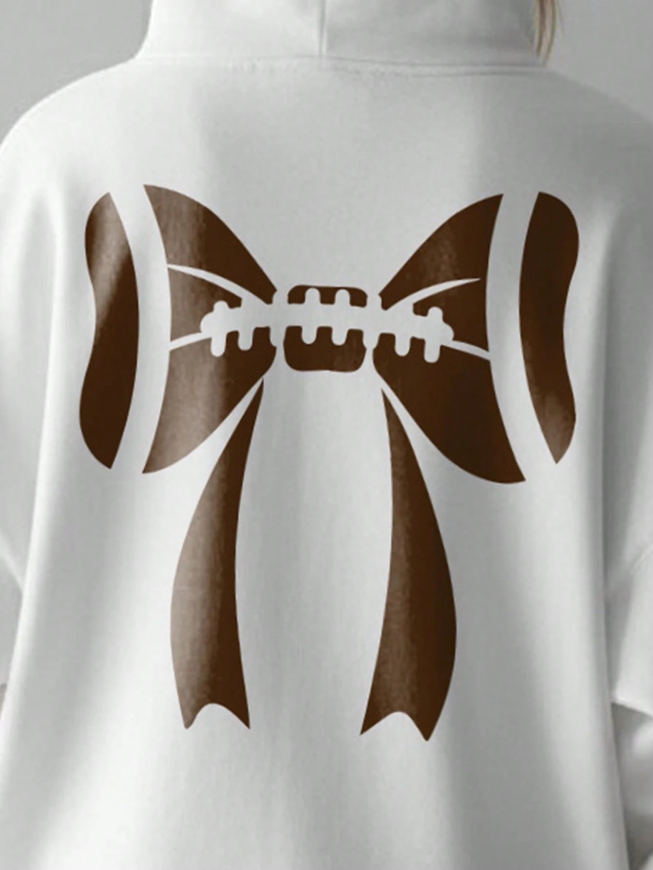 SXV Casual Fashion Sports American Style Loose Slim Women's White Sweatshirt With Hood And Long Sleeves And Bow Pattern On The Chest And Back