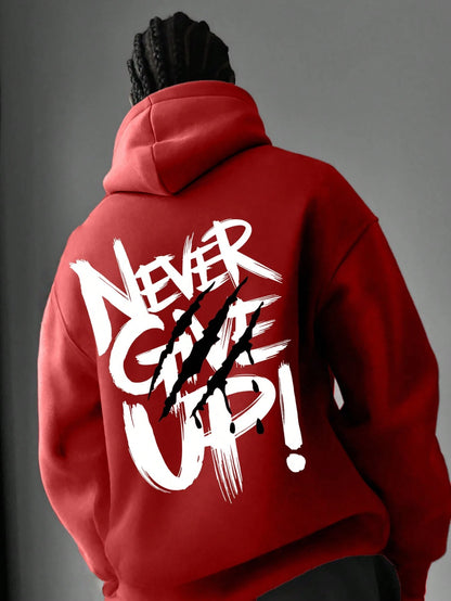 SXV NEVER GIVE UP Letter Slogan & Scratch Print Casual Loose Fit Hoodie Sweatshirt