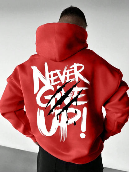 SXV NEVER GIVE UP Letter Slogan & Scratch Print Casual Loose Fit Hoodie Sweatshirt