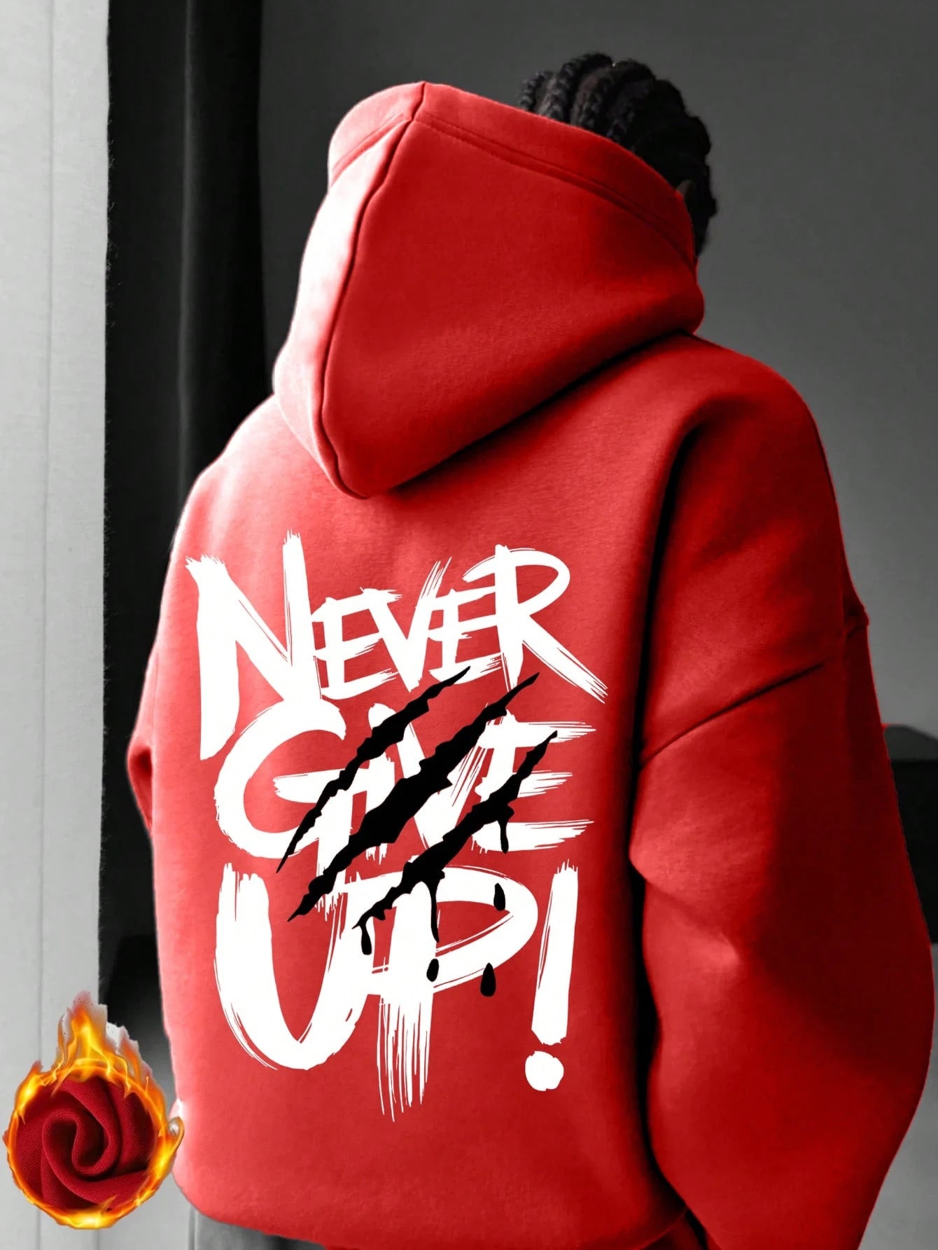 SXV NEVER GIVE UP Letter Slogan & Scratch Print Casual Loose Fit Hoodie Sweatshirt