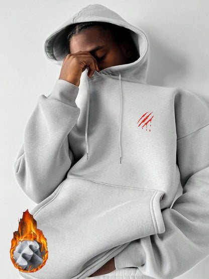 SXV NEVER GIVE UP Letter Slogan & Scratch Print Casual Loose Fit Hoodie Sweatshirt