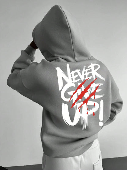 SXV NEVER GIVE UP Letter Slogan & Scratch Print Casual Loose Fit Hoodie Sweatshirt