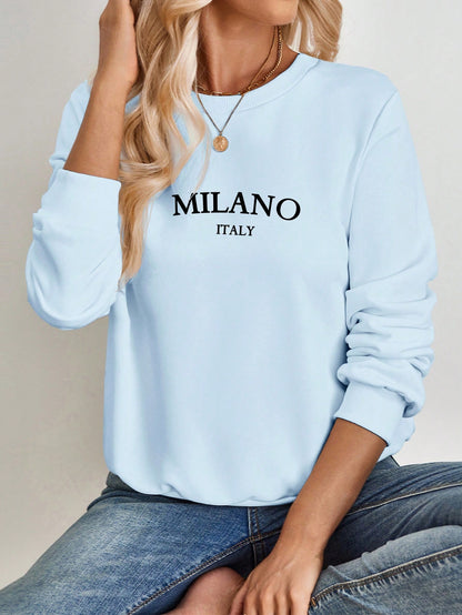 SXV Casual Minimalist Milano Print Pattern Round Neck Long Sleeve Loose Women Sweatshirt Autumn And Winter