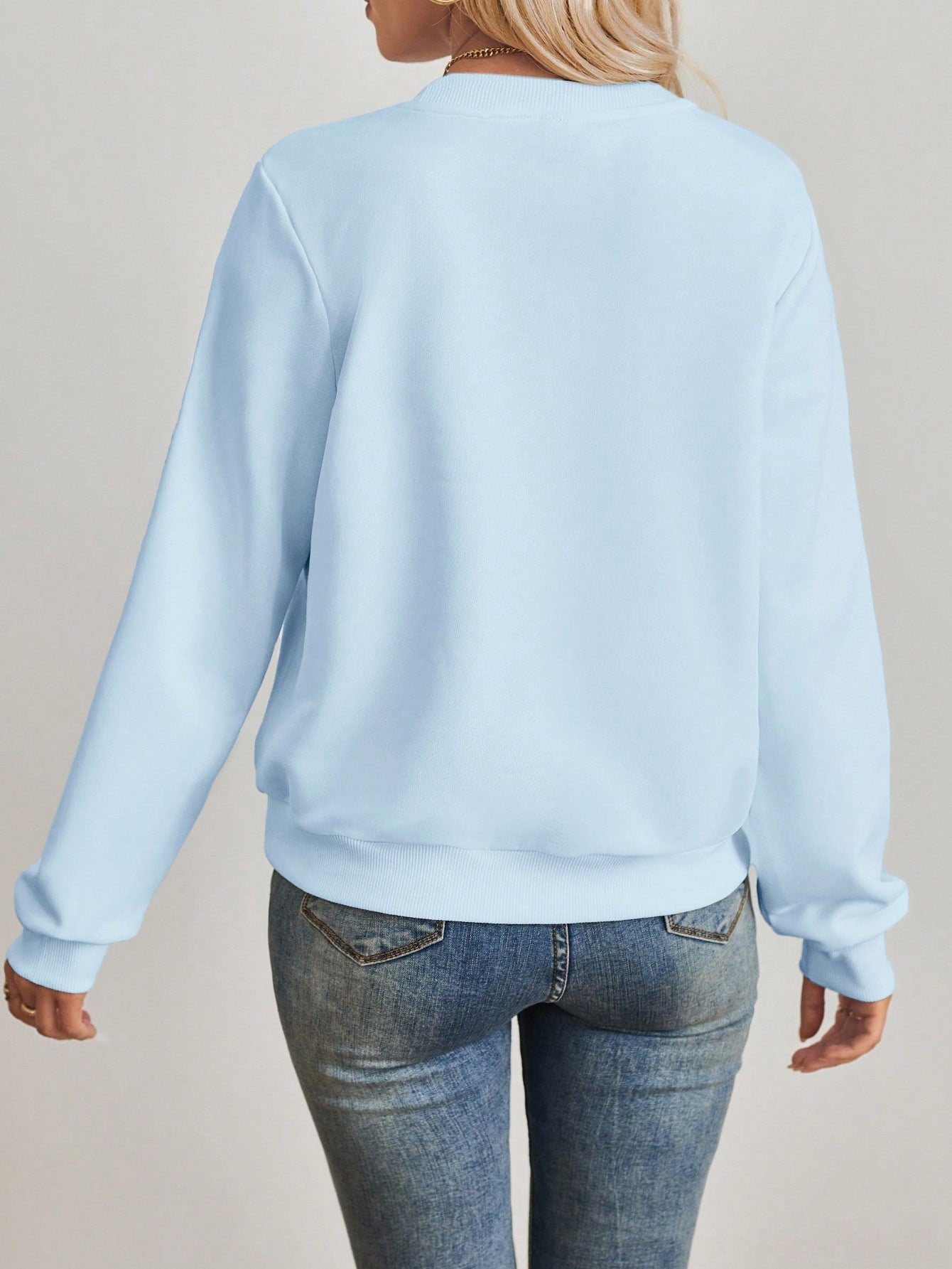 SXV Casual Minimalist Milano Print Pattern Round Neck Long Sleeve Loose Women Sweatshirt Autumn And Winter