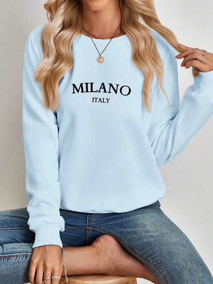 SXV Casual Minimalist Milano Print Pattern Round Neck Long Sleeve Loose Women Sweatshirt Autumn And Winter