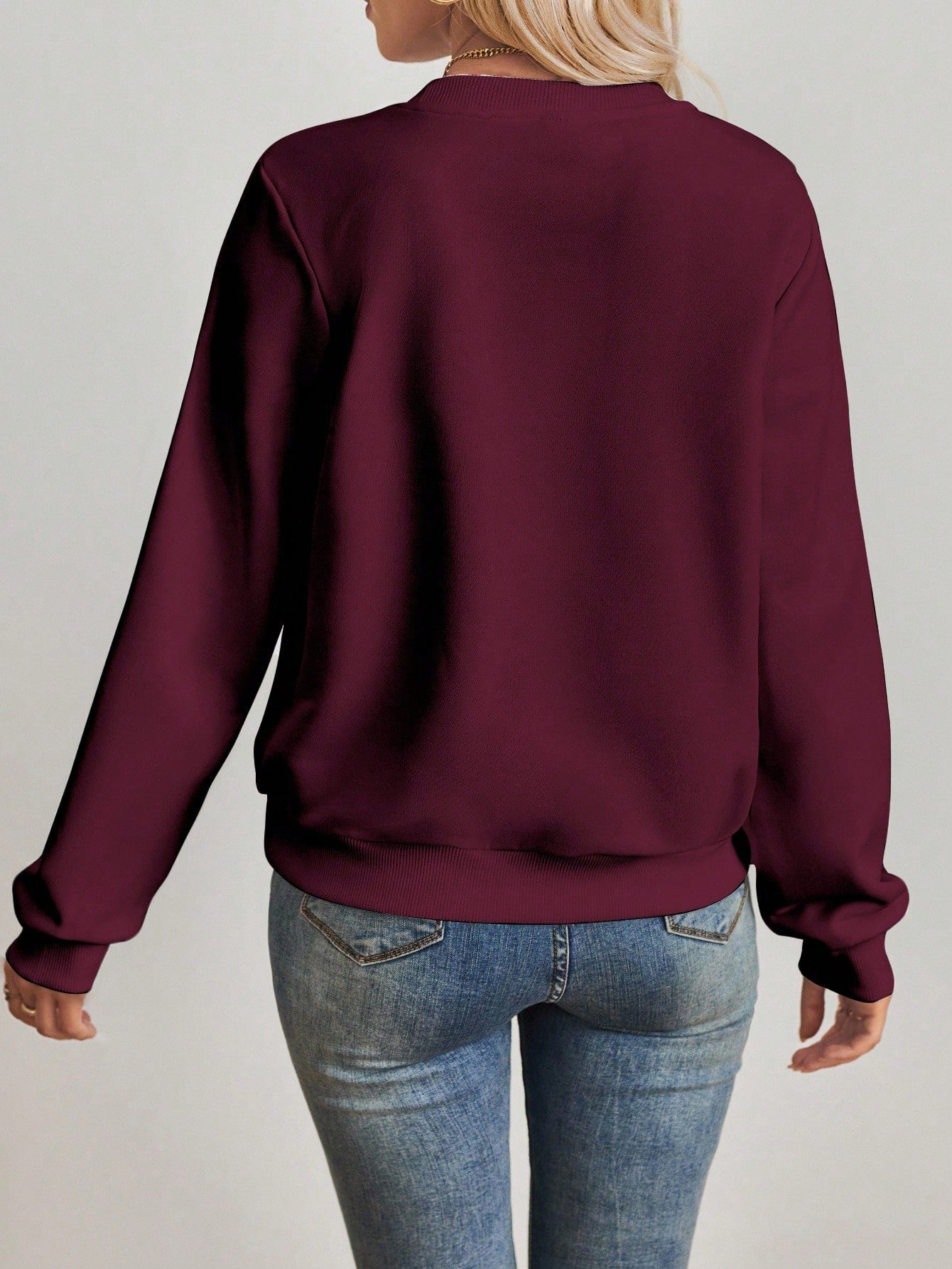 SXV Casual Minimalist Milano Print Pattern Round Neck Long Sleeve Loose Women Sweatshirt Autumn And Winter