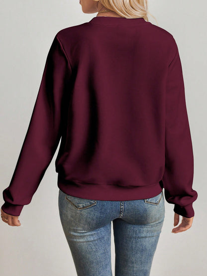 SXV Casual Minimalist Milano Print Pattern Round Neck Long Sleeve Loose Women Sweatshirt Autumn And Winter