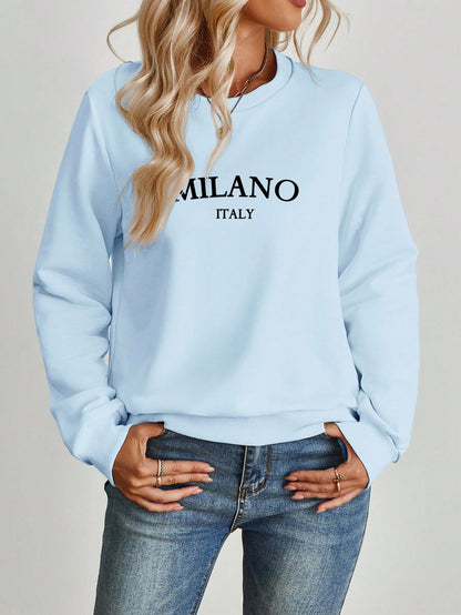 SXV Casual Minimalist Milano Print Pattern Round Neck Long Sleeve Loose Women Sweatshirt Autumn And Winter