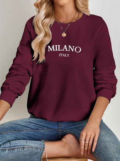 SXV Casual Minimalist Milano Print Pattern Round Neck Long Sleeve Loose Women Sweatshirt Autumn And Winter