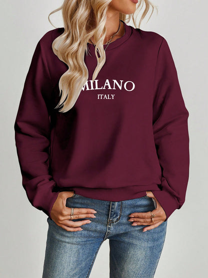 SXV Casual Minimalist Milano Print Pattern Round Neck Long Sleeve Loose Women Sweatshirt Autumn And Winter