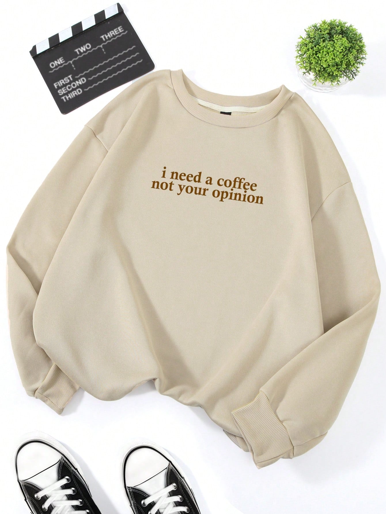 SXV i need a coffee not your opinion Women's Casual Slogan Print Crew Neck Long Sleeve Fleece Sweatshirt, Autumn