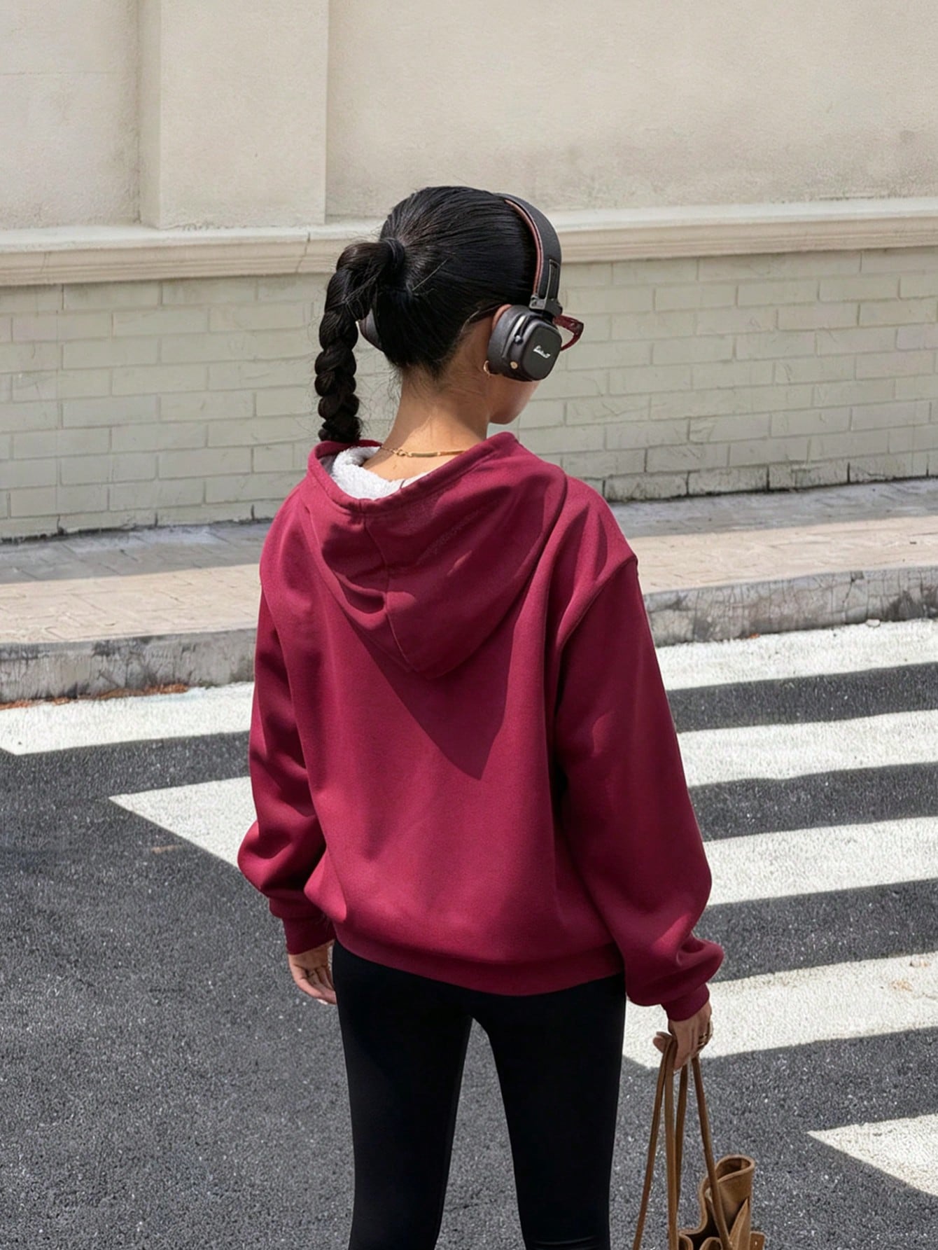 SXV Women's Casual NYC Slogan Print Burgundy Loose Fleece Drawstring Thick Hoodie