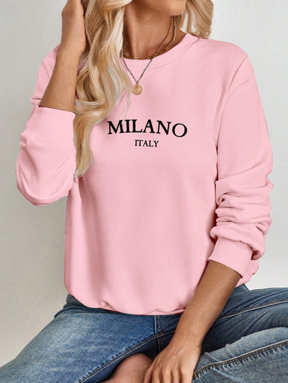 SXV Casual Minimalist Milano Print Pattern Round Neck Long Sleeve Loose Women Sweatshirt Autumn And Winter