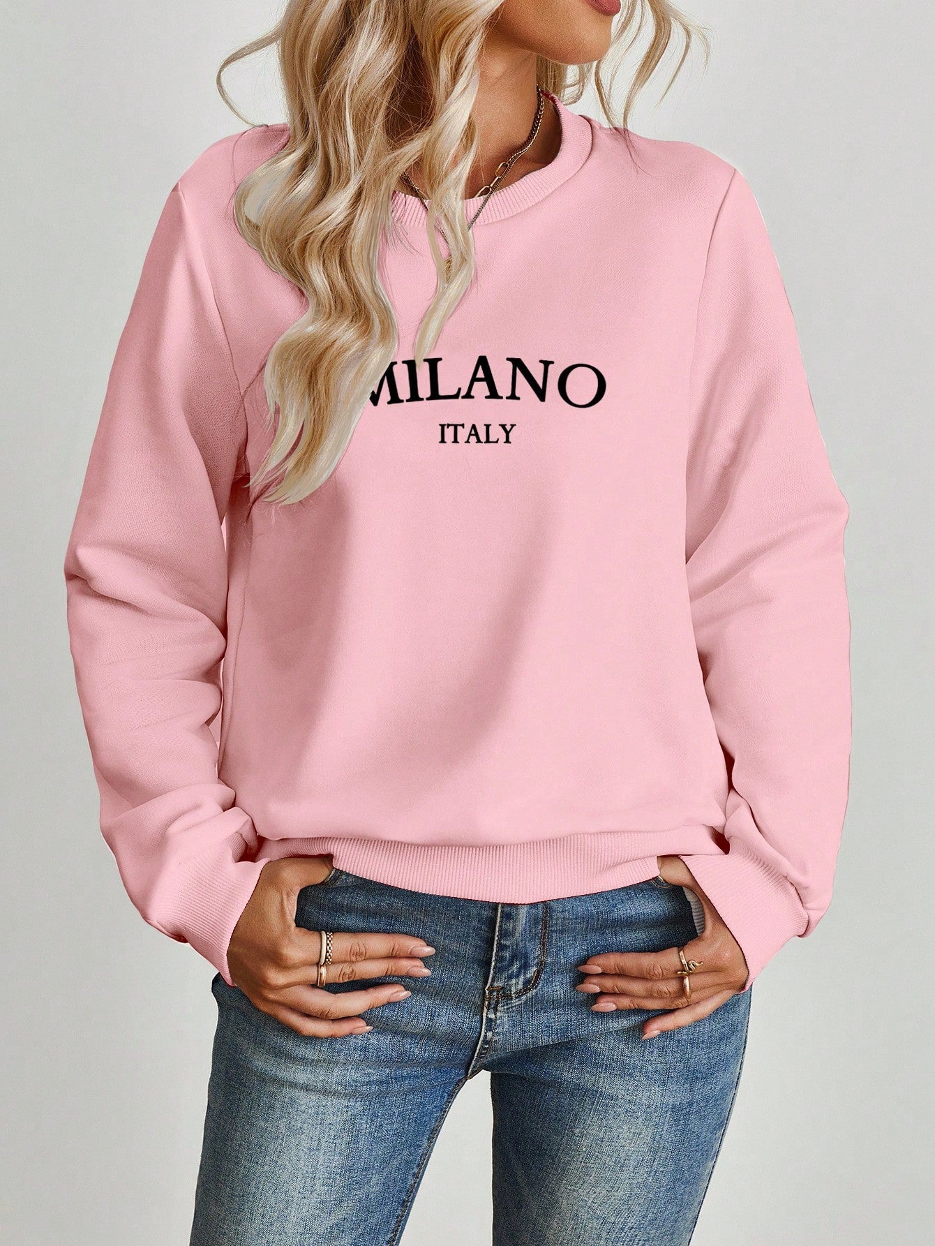 SXV Casual Minimalist Milano Print Pattern Round Neck Long Sleeve Loose Women Sweatshirt Autumn And Winter