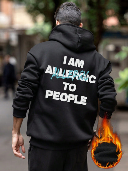 SXV Men's Casual Slogan Printed Loose Fit Pocket Hoodie Sweatshirt, Autumn