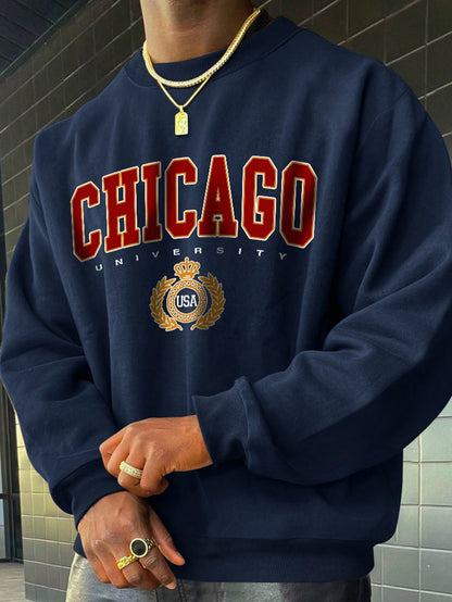 SXV Men's Casual Loose Fit Letter Print Round Neck Long Sleeve Sweatshirt, Spring Autumn