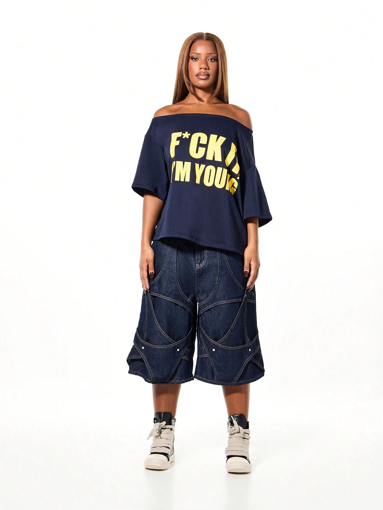 SXV Off Shoulder Graphic Statement tees