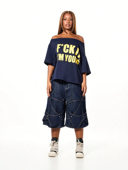 SXV Off Shoulder Graphic Statement tees
