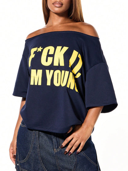 SXV Off Shoulder Graphic Statement tees