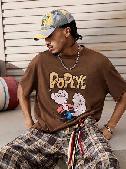 SXV Casual Letter & Cartoon Graphic Round Neck Short Sleeve T-Shirt