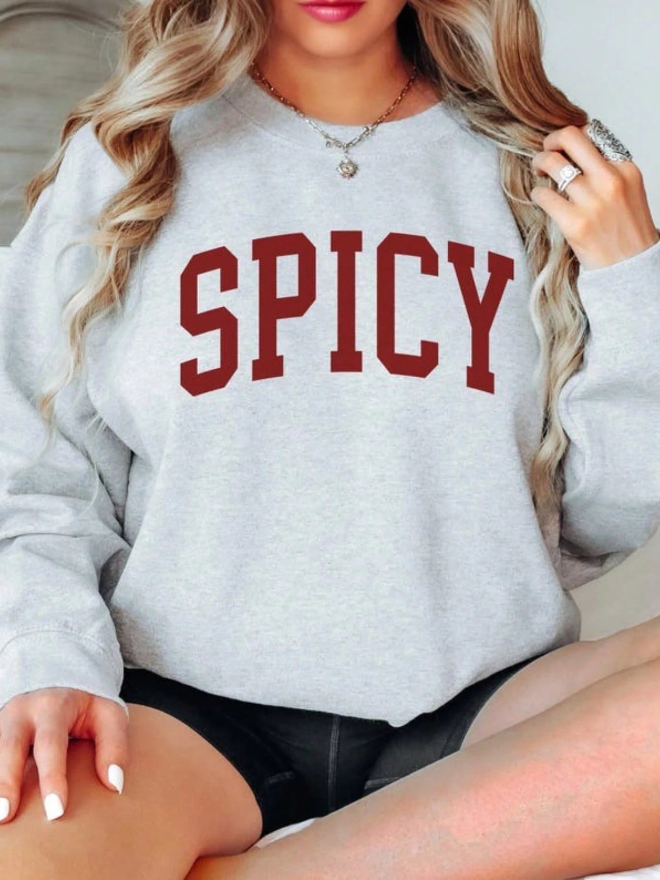 SXV 'spicy’ Printed Cool Aesthetic Drop Shoulder Oversized Baggy Sweatshirt