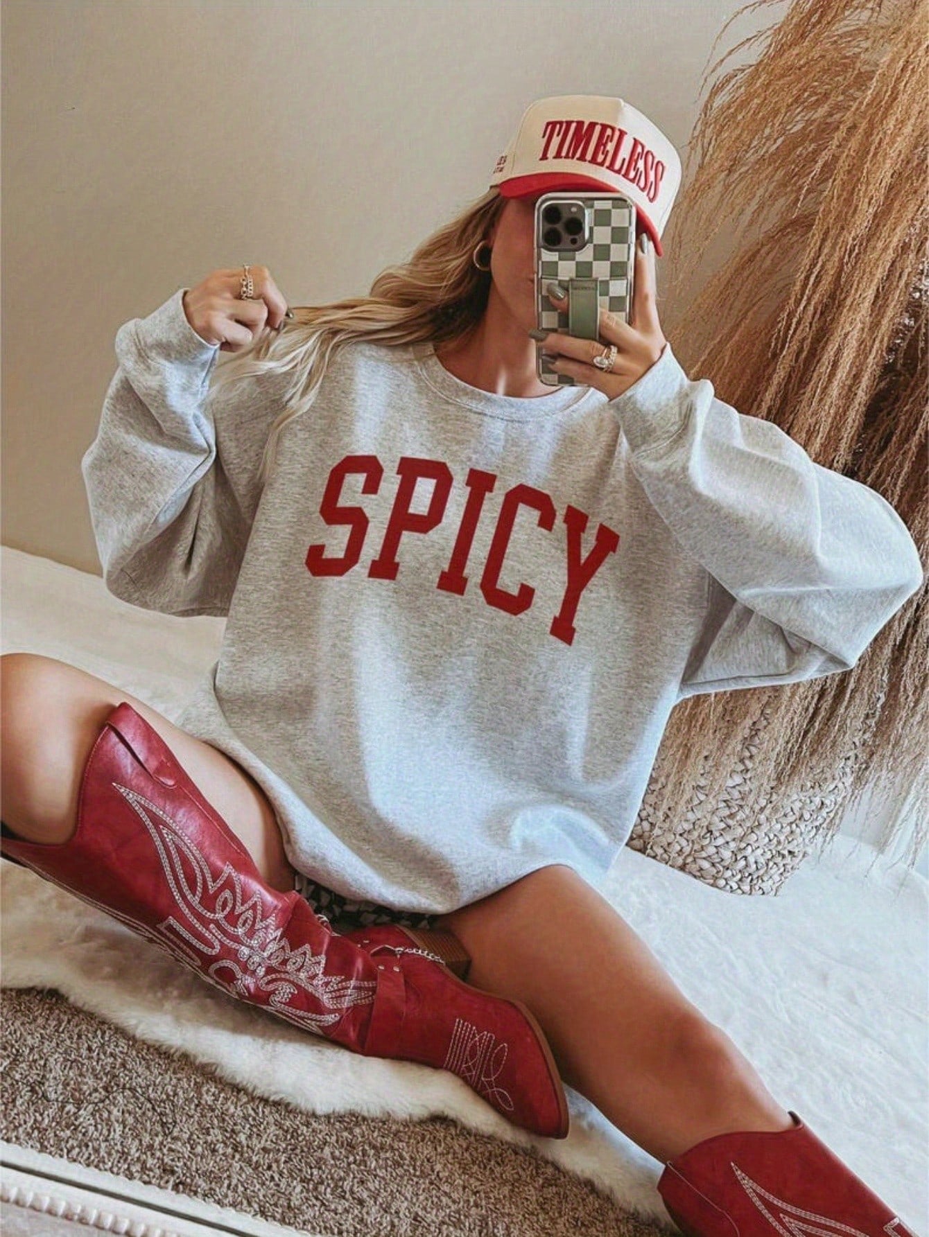 SXV 'spicy’ Printed Cool Aesthetic Drop Shoulder Oversized Baggy Sweatshirt