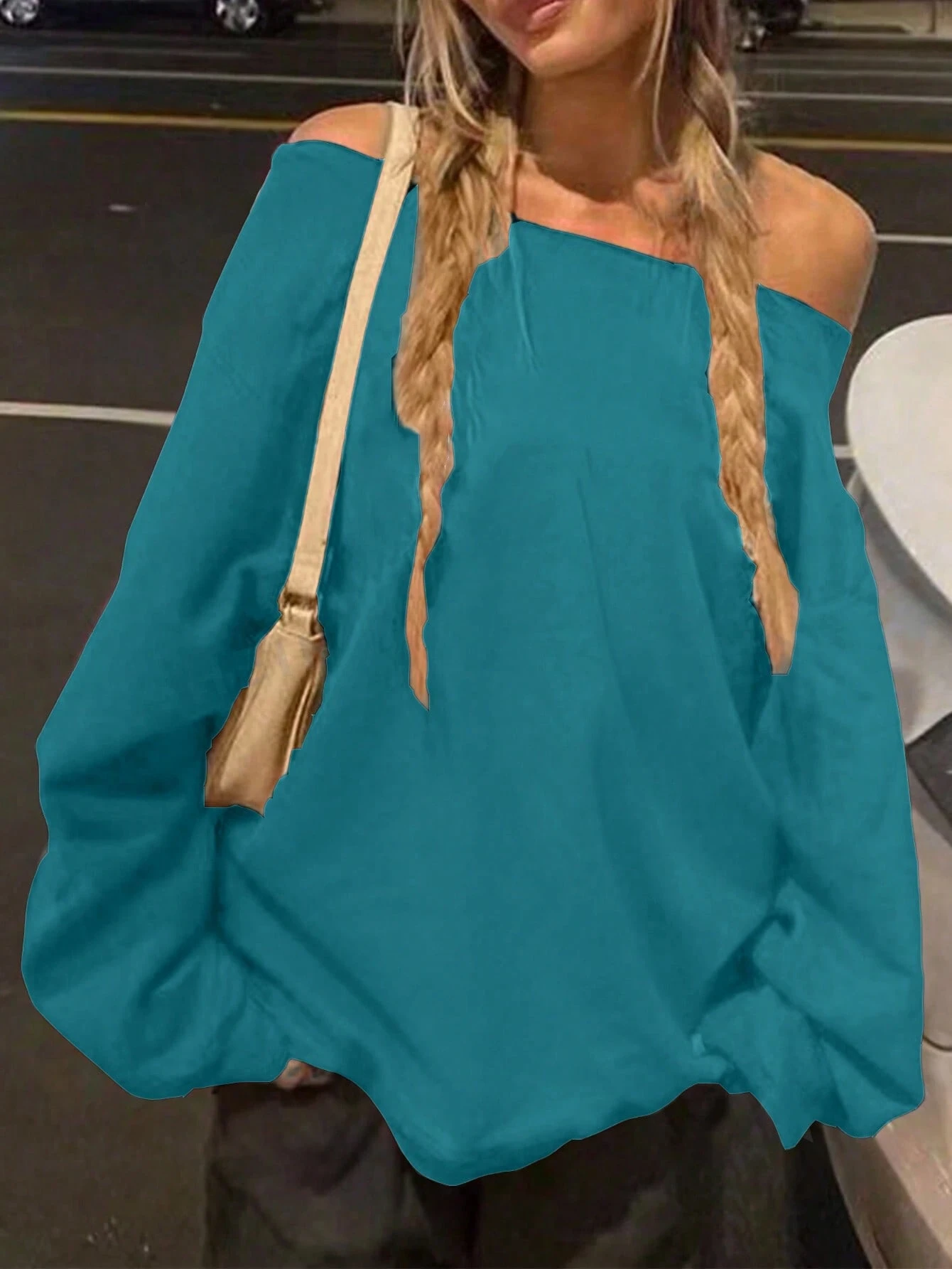 SXV Women's Autumn Open Shoulder Red Oversized Sweatshirt