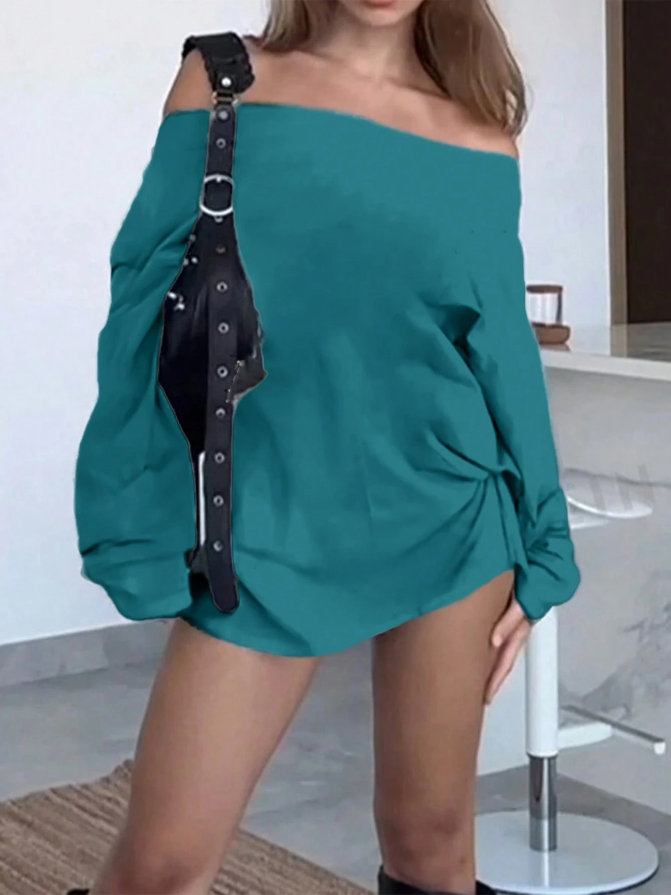 SXV Women's Autumn Open Shoulder Red Oversized Sweatshirt