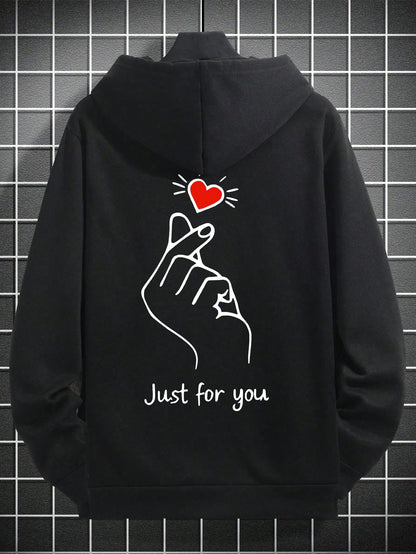 SXV Winter Unisex Street Fashion Couple Heart Print Fleece Hoodie