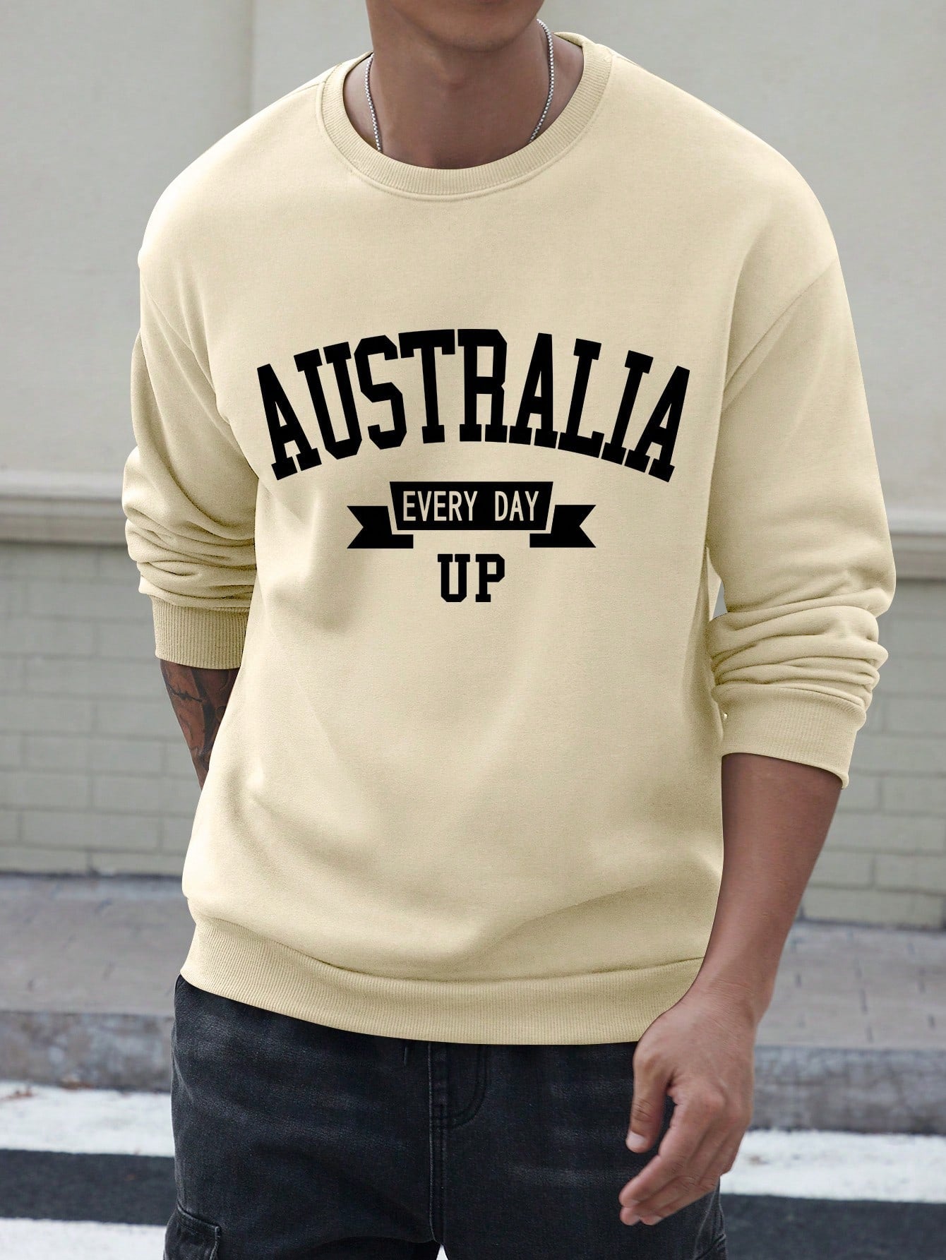 SXV Australia everyday up Men's Casual City Graphic Print Fleece Pullover Sweatshirt