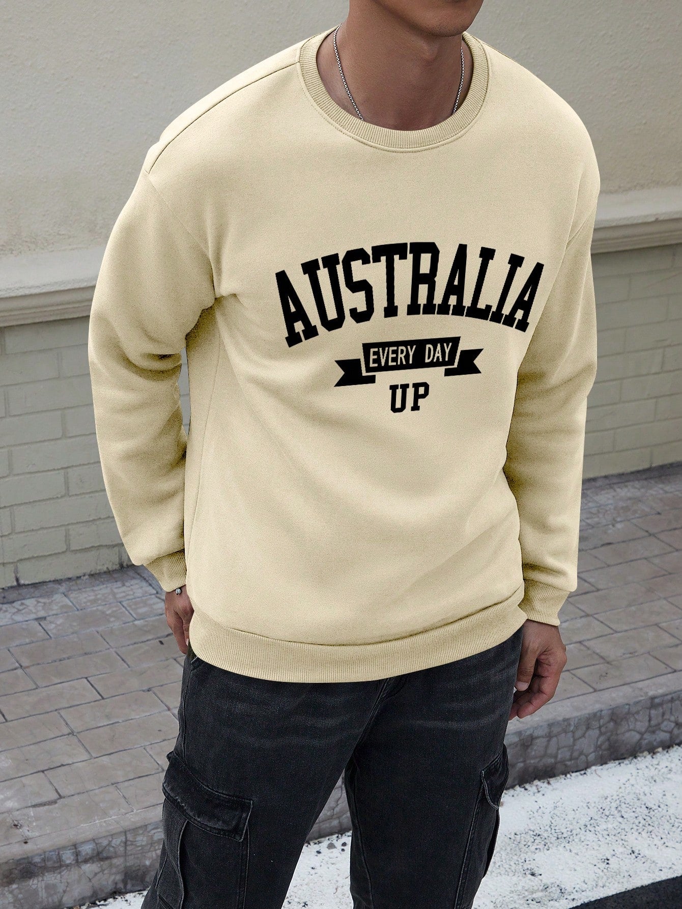 SXV Australia everyday up Men's Casual City Graphic Print Fleece Pullover Sweatshirt